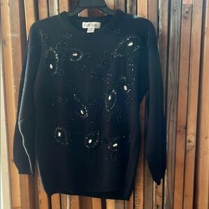 Chico's Black Crew Neck Sweater with Embellishments